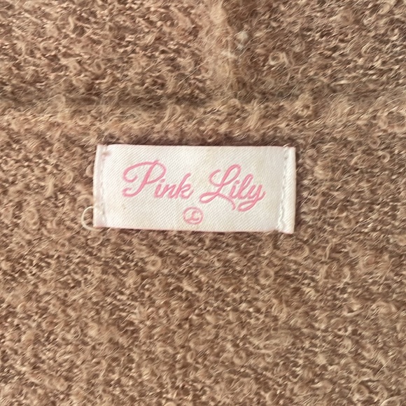 •PINK LILY•STRIPED MOCHA/IVORY OPEN FRONT SUPER SOFT KNIT CARDIGAN SWEATER LARGE - Picture 4 of 9